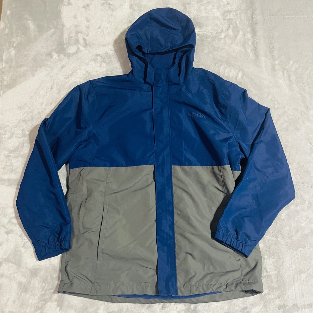 Magellan Outdoors Rain Jacket Mens XL Blue Grey Excellent Fleece Lined Hooded